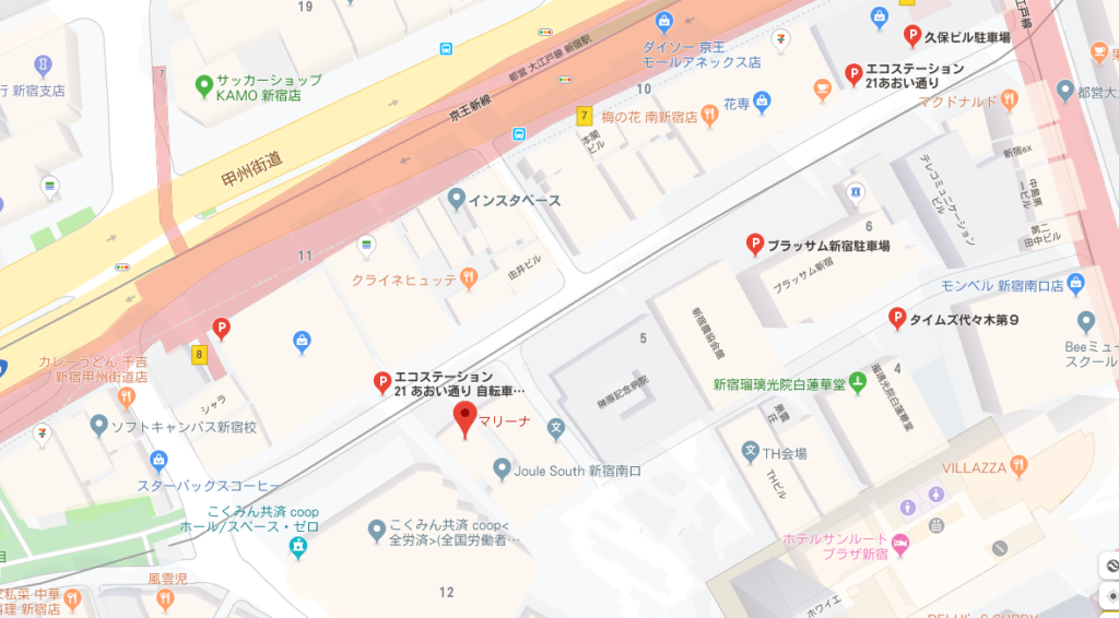 新宿の貸し会議室 レンタルスペース「マリーナ」への行き方、アクセス方法 貸し会議室 マリーナ 周辺のコインパーキング