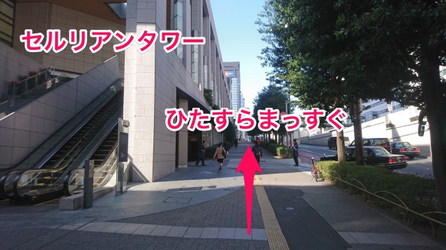 セルリアンタワーが左手に見ながらまっすぐ進みます。(慣れたらセルリアンタワーの中を通ると近道です)